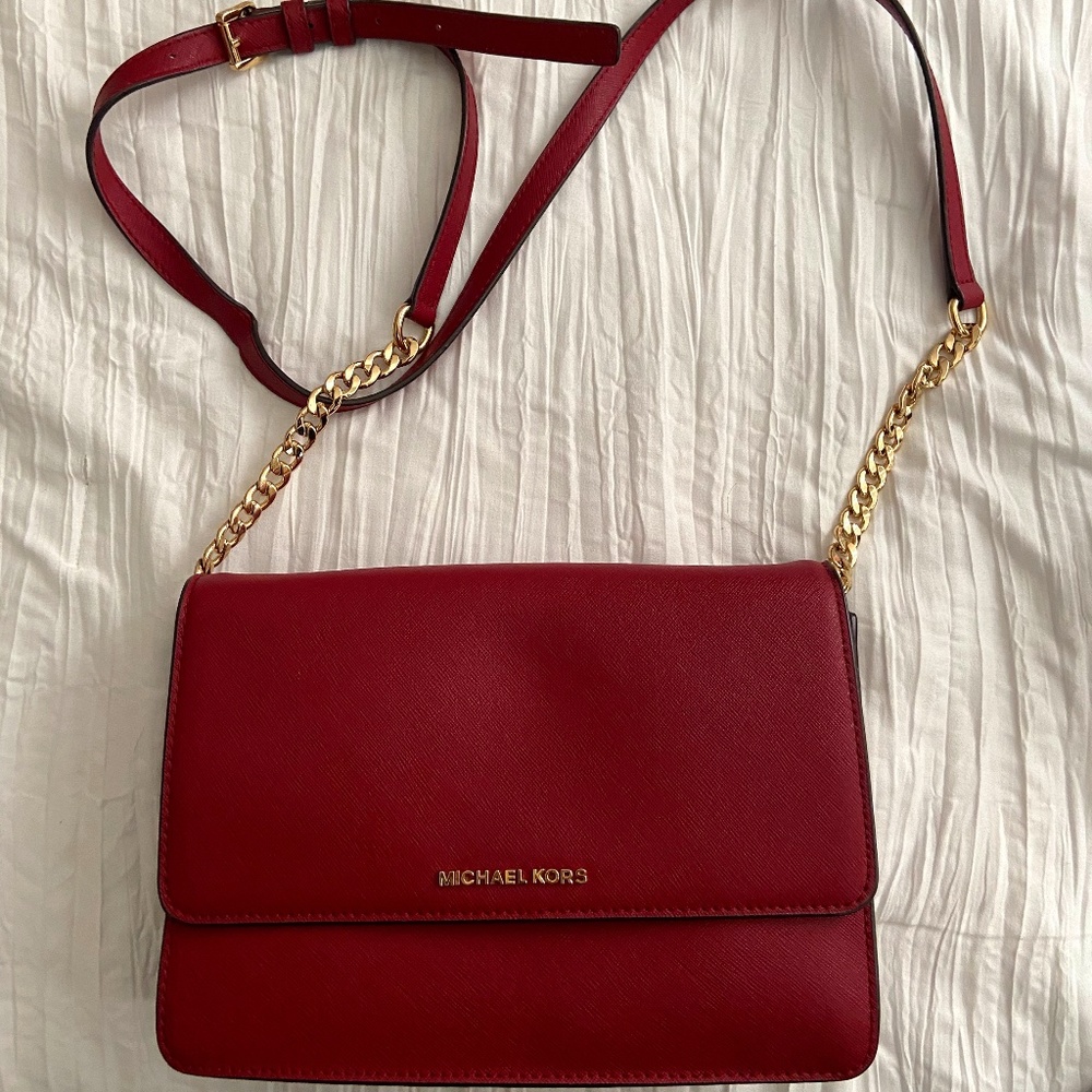 Red Michael Kors Daniela Large Saffiano Crossbody
